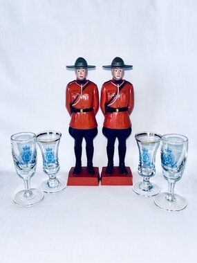Vintage RCMP Lot Reliable Plastic Mountie  Figurine Liqueur Glass Buffalo Crest